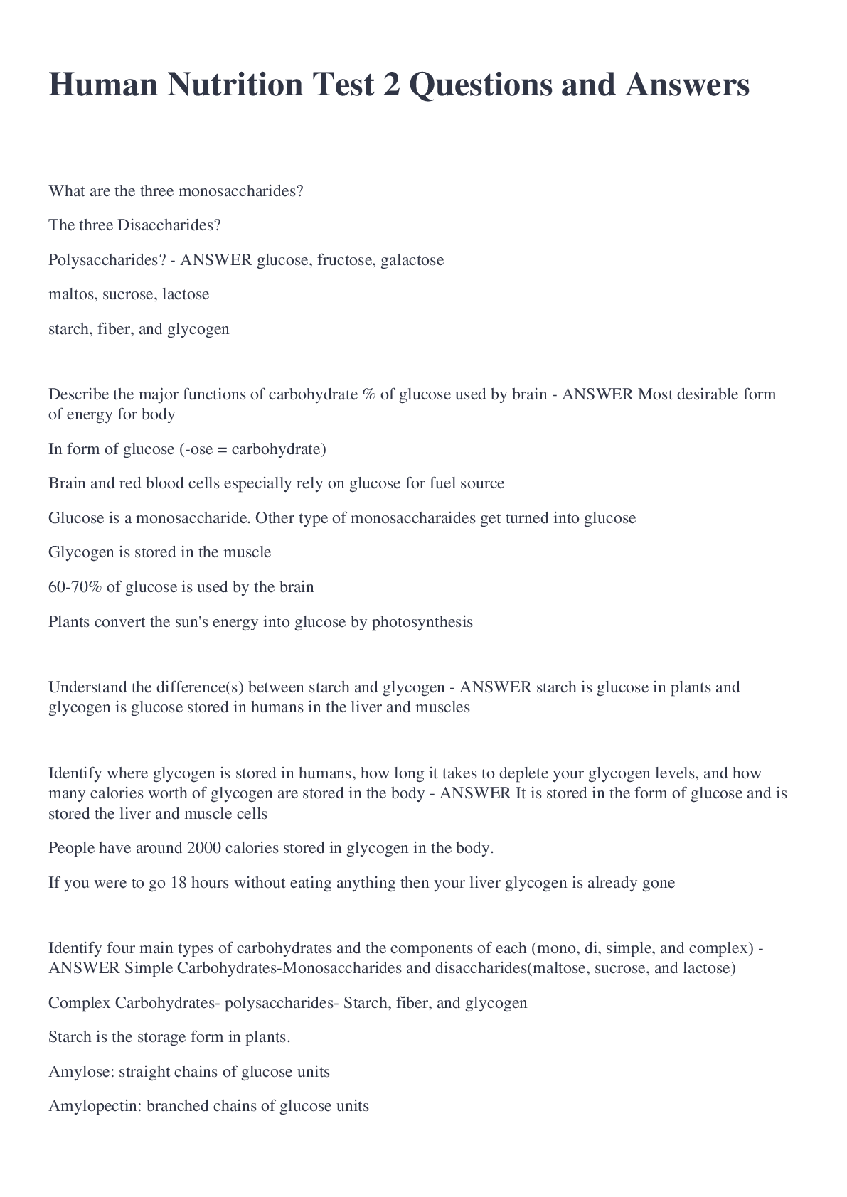 Preview image for Human Nutrition Test 2 Questions and Answers